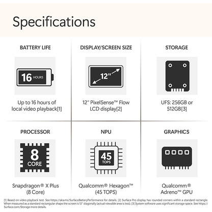 Microsoft Surface Pro 12-inch (2025), Copilot+ PC Snapdragon X Plus, 16GB RAM 512GB SSD, Windows 11 Home - PixelMax